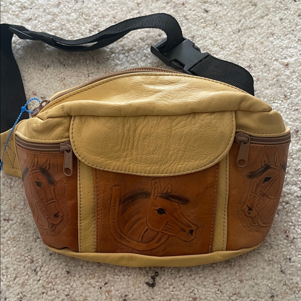 Yellow and Brown Leather Horse Design Bag